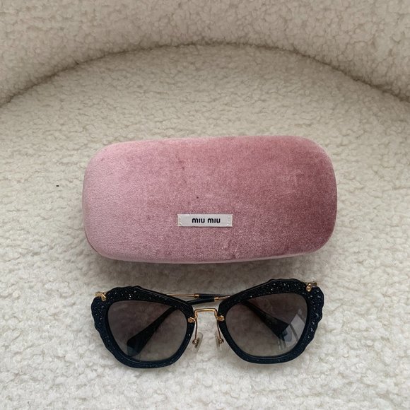 Miu Miu Embellished Cat Eye Sunglasses w/ Case - Picture 1 of 4